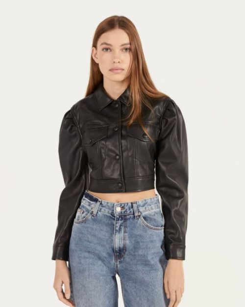 Cropped Faux Leather Jacket