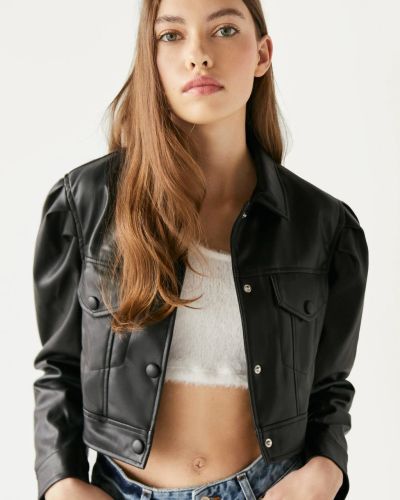 Cropped Faux Leather Jacket