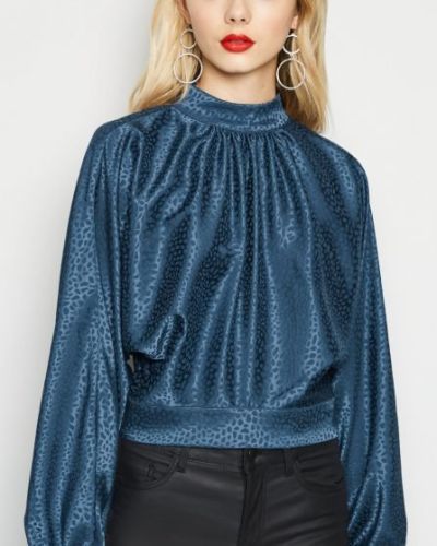 Navy Jacquard Spot Satin Ruffle Back